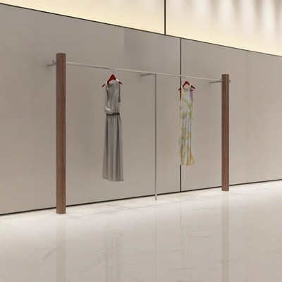 服装店展示架女装店落地货架胡桃实木上墙挂衣杆原木色陈列架厂家