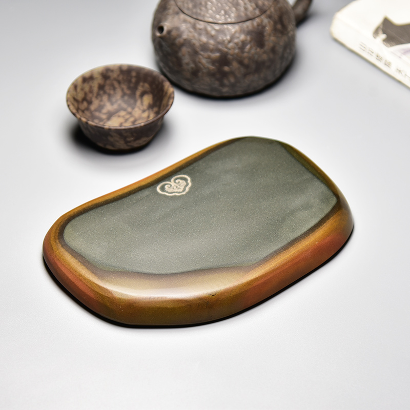 高档老坑精品文房四宝纸墨笔砚套装喝茶品茶专用天然原石金皮籽料