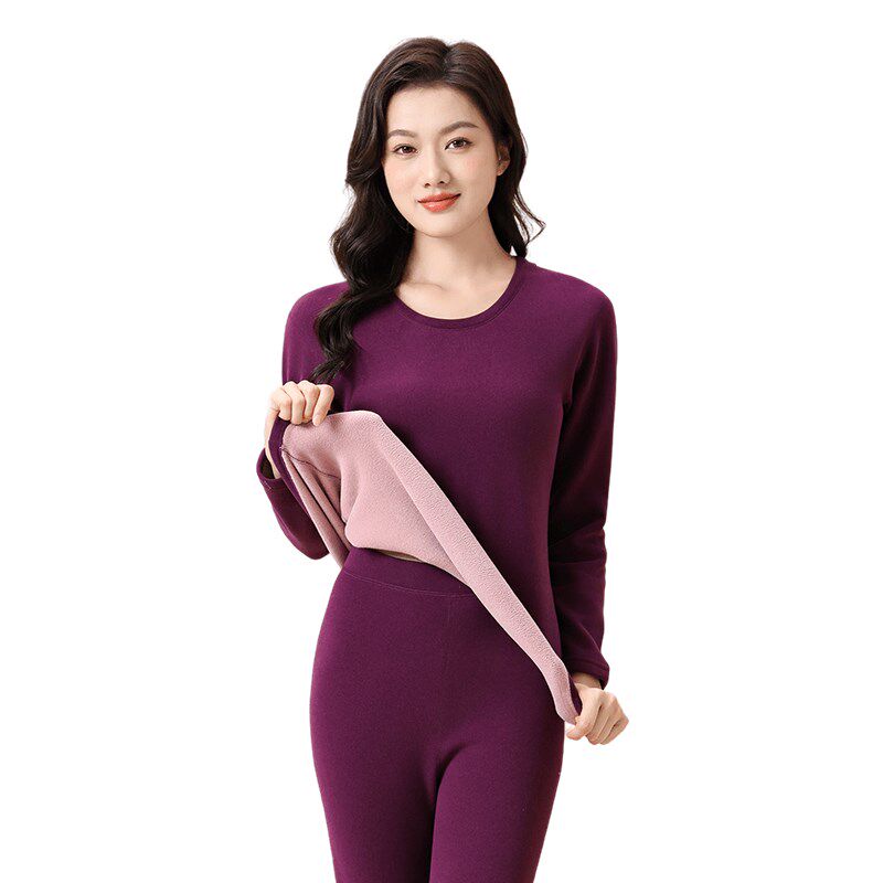 妈妈保暖内衣女中老年人加绒加厚秋衣秋裤套装大码棉毛衫冬季发热