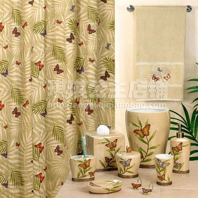 美式特惠简约典雅涤纶布料加厚防水防霉浴室窗帘隔断 蒙泰纳浴帘