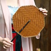 竹编大漆团扇手工扇子中式 复古扇团扇竹制加厚蒲扇古风复刻青蓖扇