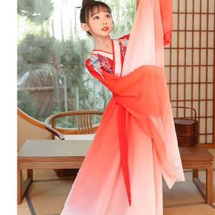 女童飘逸水袖 演出服儿童中国风长笛表演服中大童女古筝比赛服装