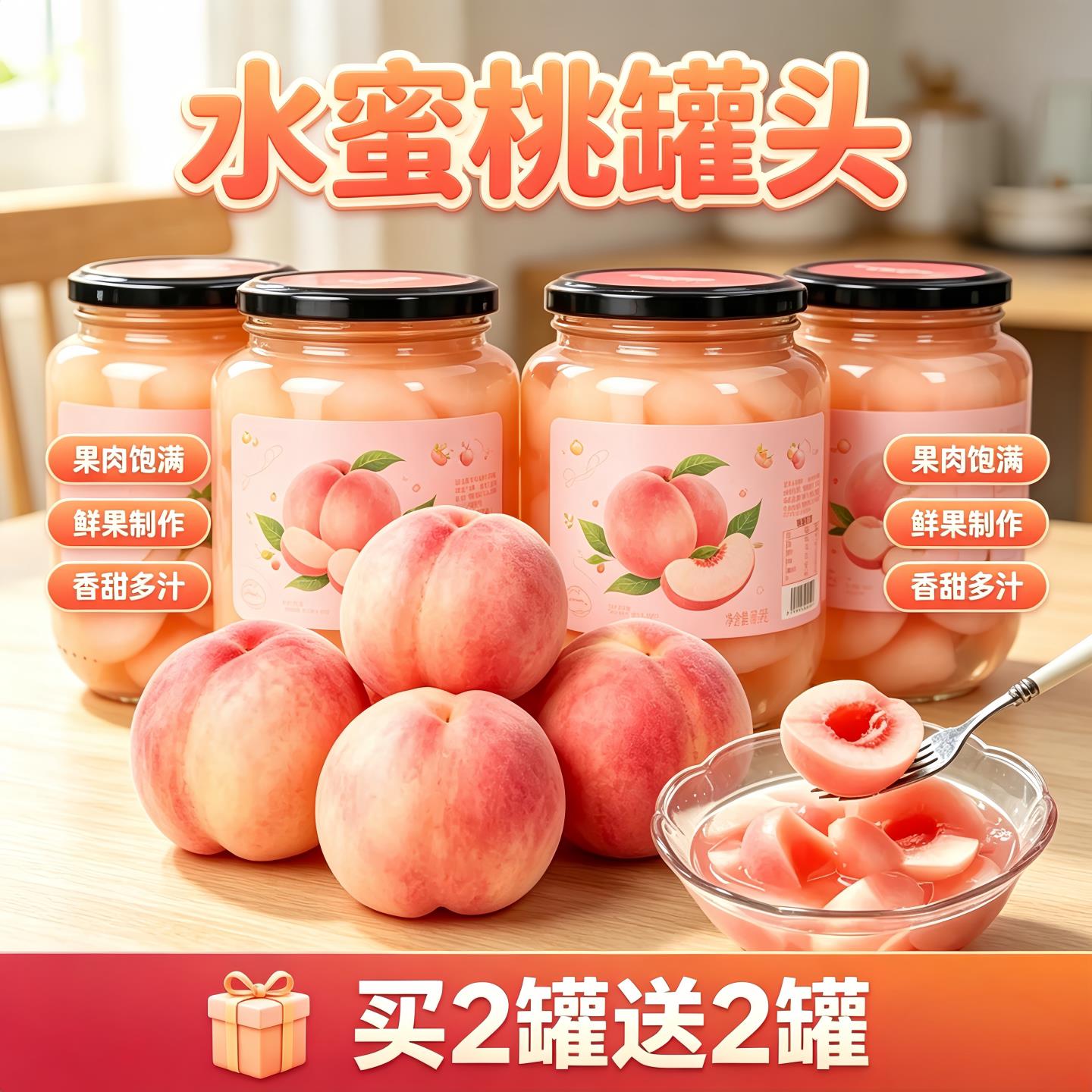 新鲜水蜜桃罐头大块果肉鲜果黄桃香甜多汁水果零食水果捞整箱罐装