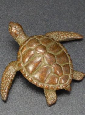 实心黄铜海龟小摆件乌龟袖珍把玩茶宠仿古古玩铜器工艺品盘玩摆设