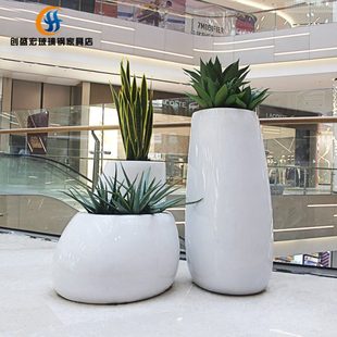 玻璃钢组合花盆美陈落地大花瓶户外广场商场酒店门口装饰花器摆件