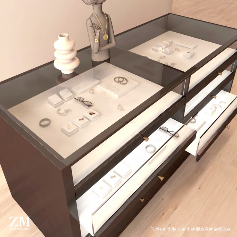 精品玻璃柜三层珠宝展示柜抽屉置物柜手表饰品陈列柜单面靠墙