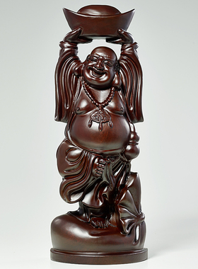 实木雕刻笑纳八方财弥勒佛摆件客厅乔迁新居家居装饰笑佛大肚佛像