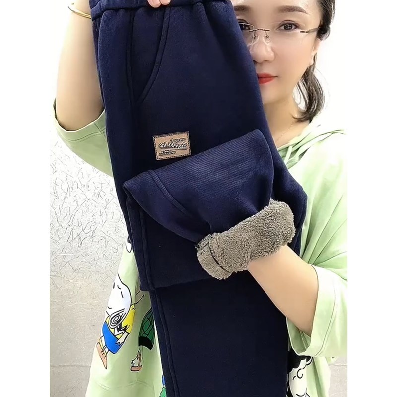 冬季羊羔毛保暖裤女士休闲裤大码宽松显瘦长裤加绒加厚卫裤小脚裤