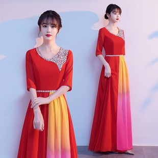大合唱团演出服女长裙红歌比赛服装成人指挥表演学生朗诵礼服新款