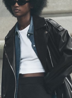 ZAR KISS 秋冬新款 TRF 女装 黑色仿皮宽松夹克外套 3427811 800