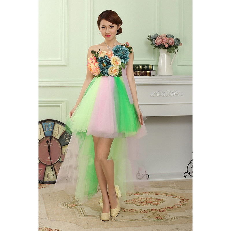 2020新款成人合唱演出服彩纱蓬蓬裙短款伴娘主持人年会小礼服显瘦