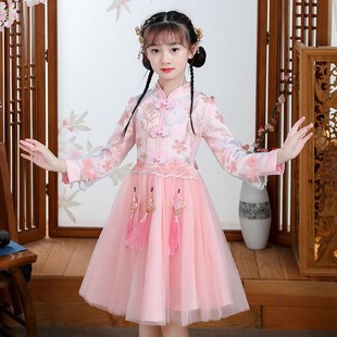汉服女童2024新款秋装裙子过年服喜庆红色连衣裙儿童春秋新年衣服