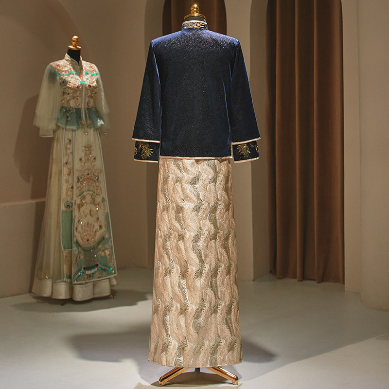 秀禾服男装中式礼服2023年新款新郎装结婚春季修身龙凤褂蓝色秀和,女装/女士精品,秀禾服,淘宝优惠券,粉丝福利购,淘宝优惠卷