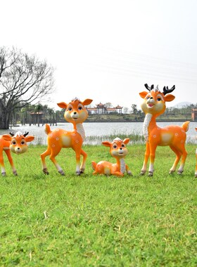 玻璃钢卡通梅花鹿雕塑户外公园林景观动物园景区草坪装饰小品摆件