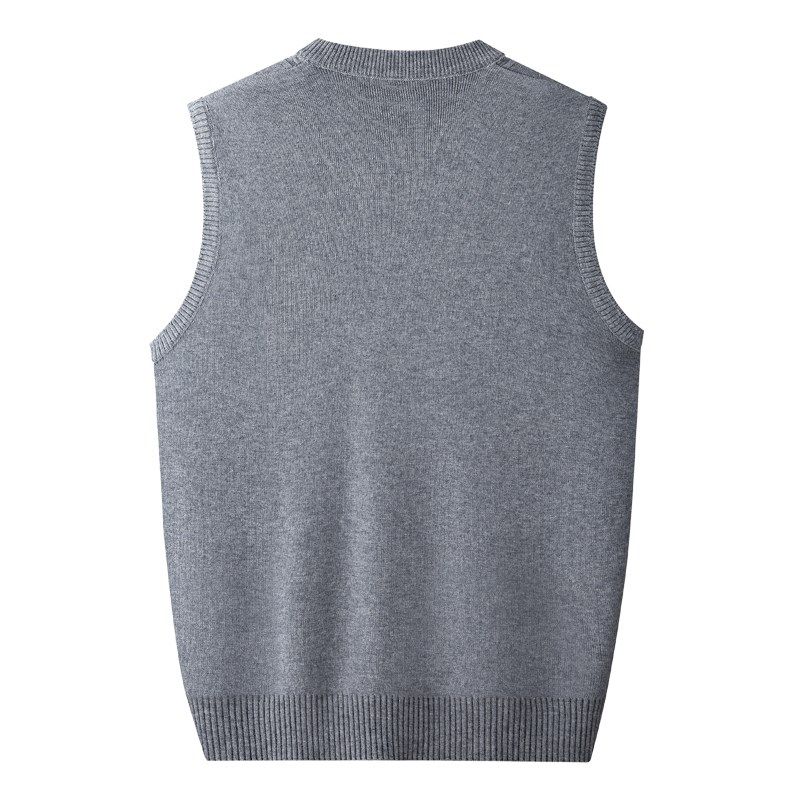 秋冬季中年男士V领宽松套头羊毛背心大码爸爸装提花针织毛衣马甲