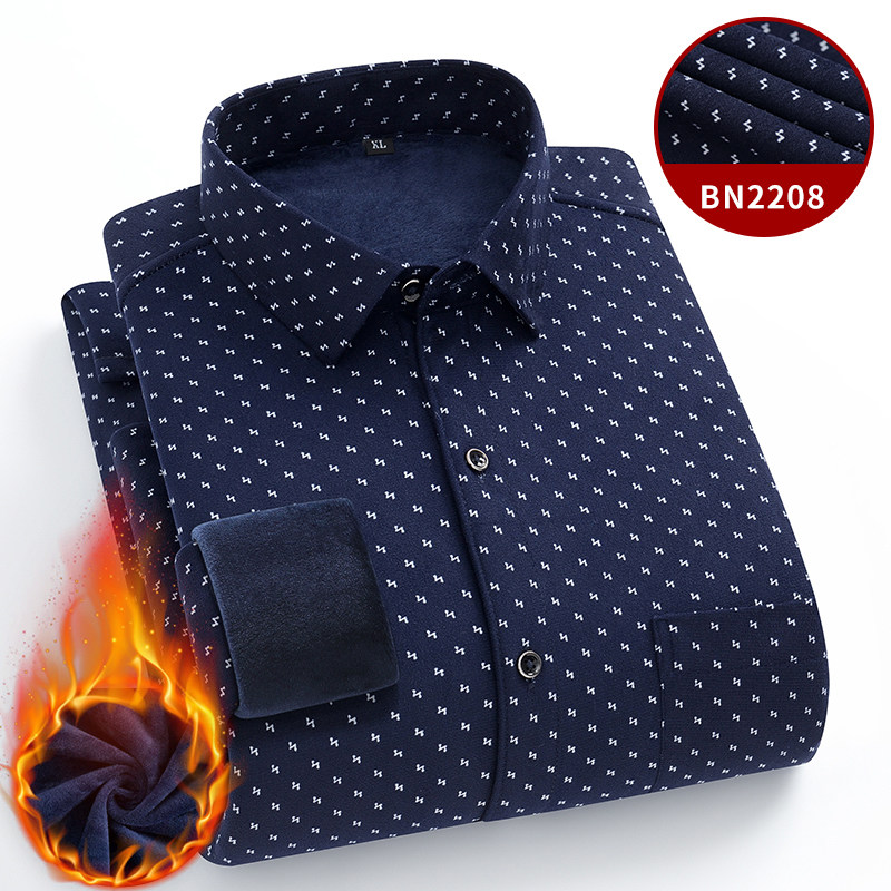 冬季保暖衬衫男长袖加绒加厚内衣休闲格子中青年装加绒加大码衬衫