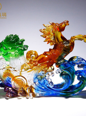 琉璃生肖马摆件招财大白菜客厅办公室装饰品公司店铺开业乔迁礼物