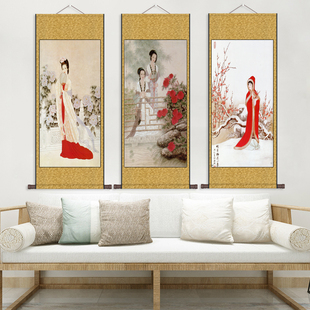 读书仕女古典仕女挂画书房卷轴画茶楼琴房装饰画丝绸画国画美人图