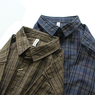 外套男港风纯棉肌理感复古格纹工装 衬衫 情侣衬衣 休闲格子长袖 美式
