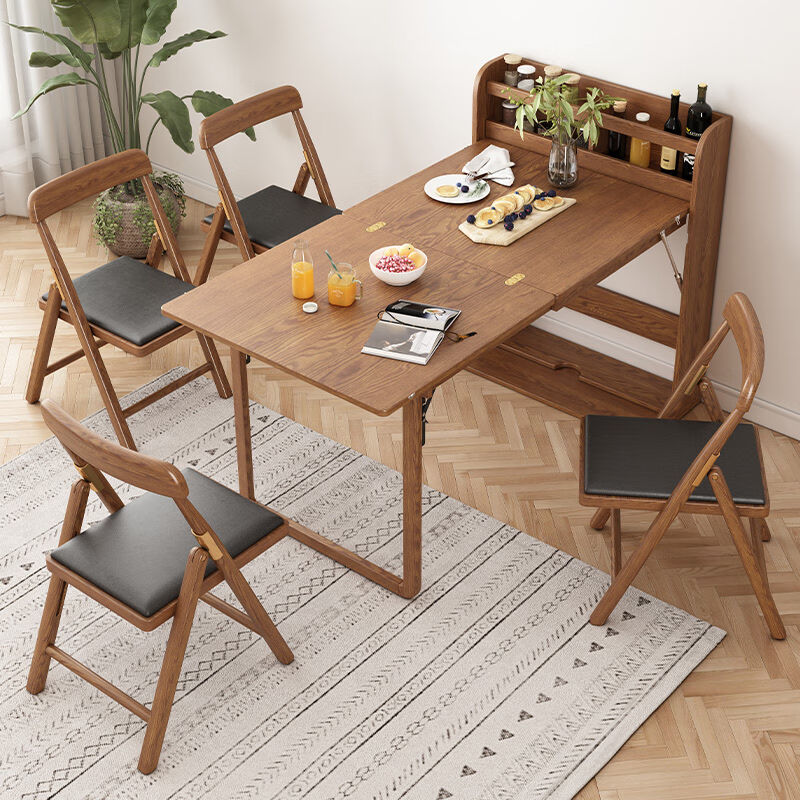 楹钰北欧可e折叠实木餐桌小户型家用饭桌收纳餐边柜吧台伸缩餐桌