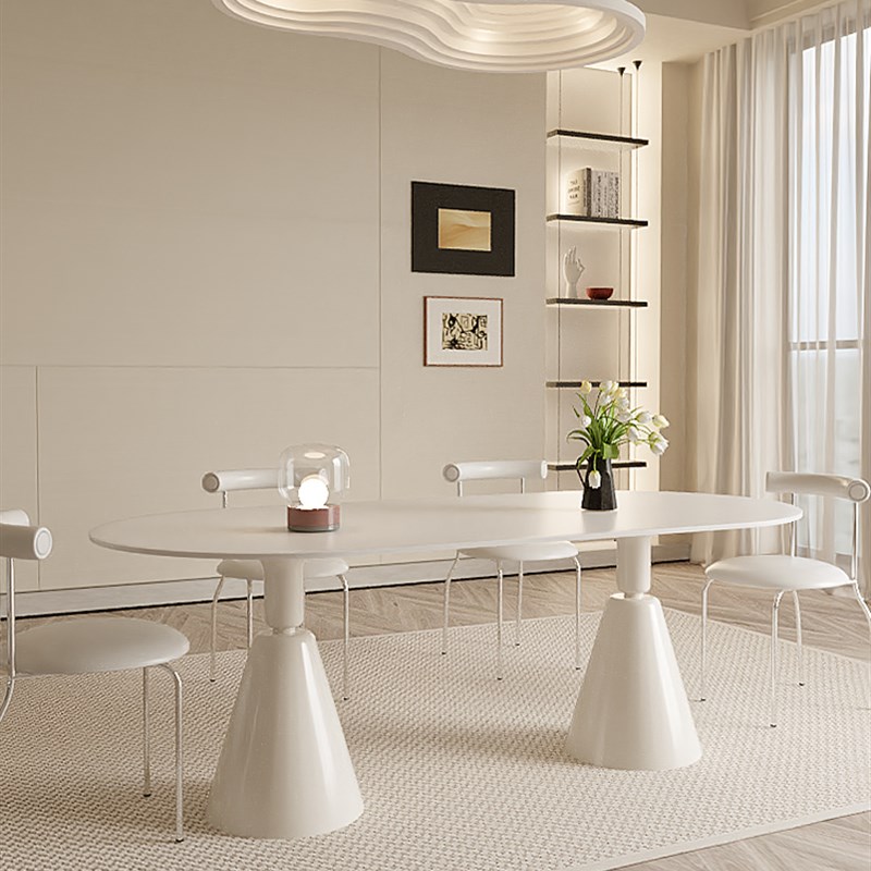北欧岩板餐桌椅组合奶油风圣杯桌家用小M户型简约网红吃饭桌子