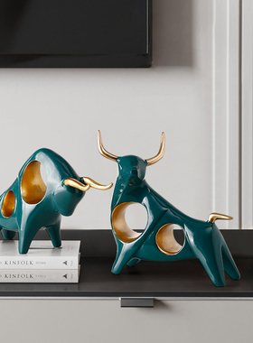 北欧轻奢家居装饰品电视柜客厅玄关酒柜办公室桌面招X财牛摆件创