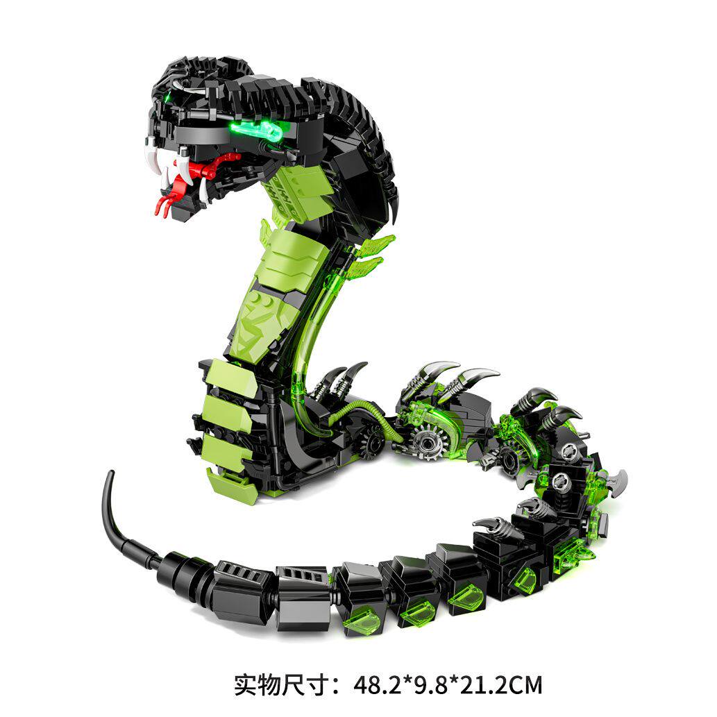 得客7052机械眼镜蛇积木模型立体拼装益智儿童玩具礼物便宜摆件男