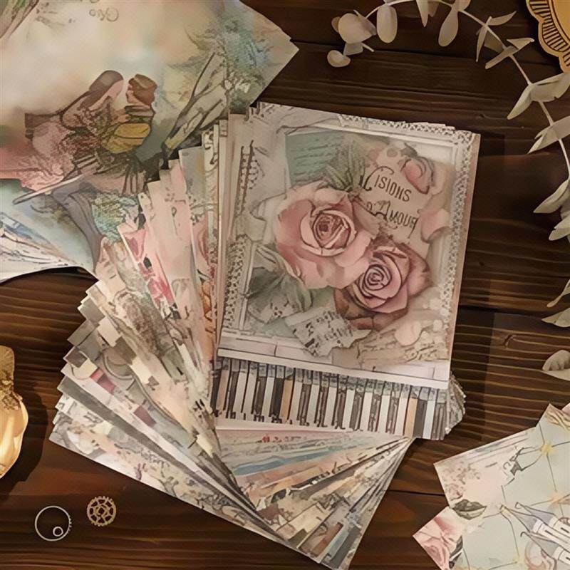 达西庄园复古素材纸古典欧美人物花卉可撕手帐背景拼贴装饰便签纸