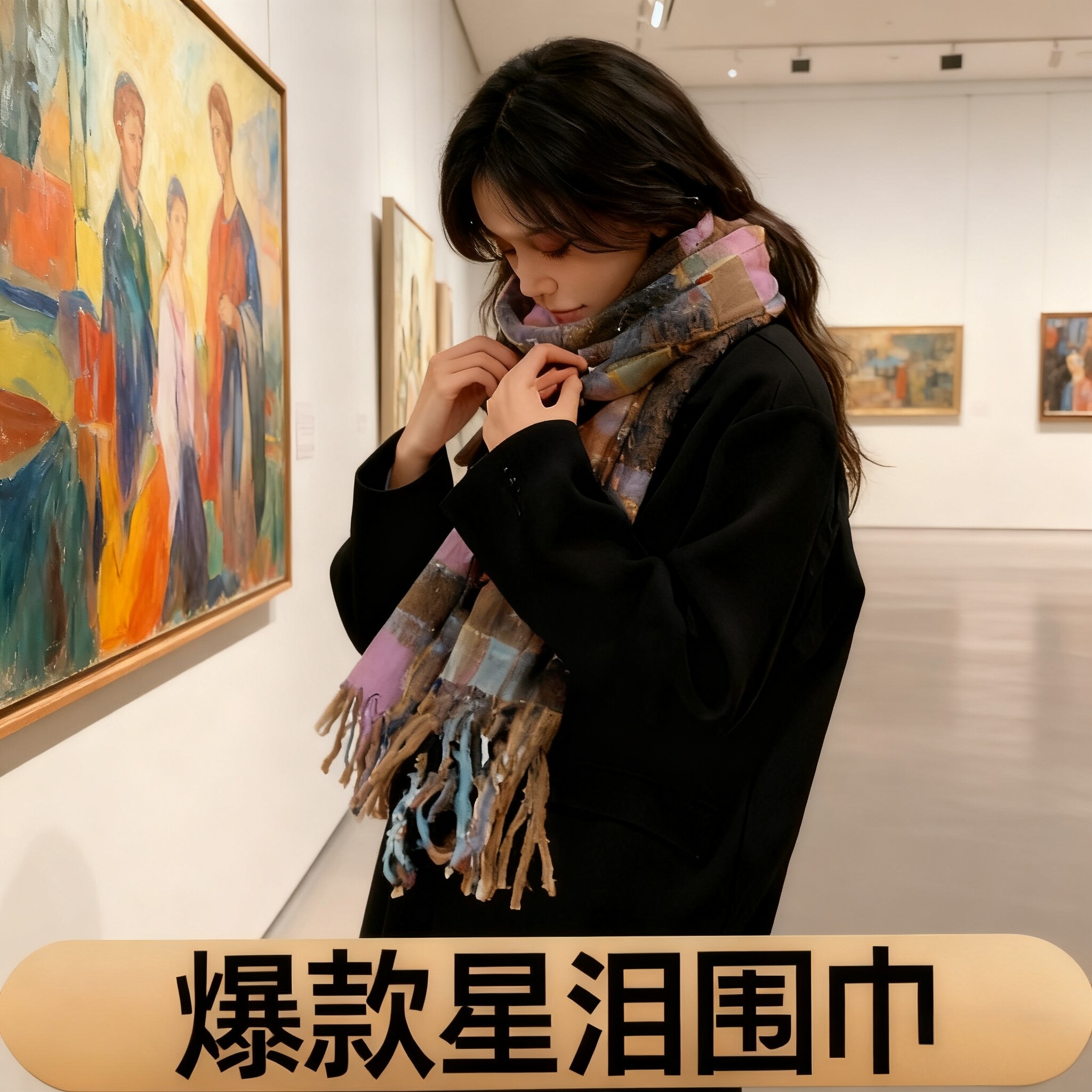 新款韩系ins星星眼泪格流苏围巾马海毛星河加厚保暖流苏披肩围脖