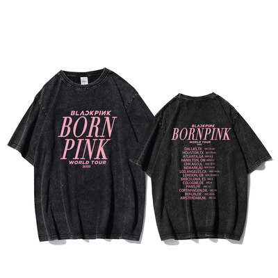 blink粉墨2023新专辑回归BORN PINK舞台同款T恤洗旧款欧美高街短t