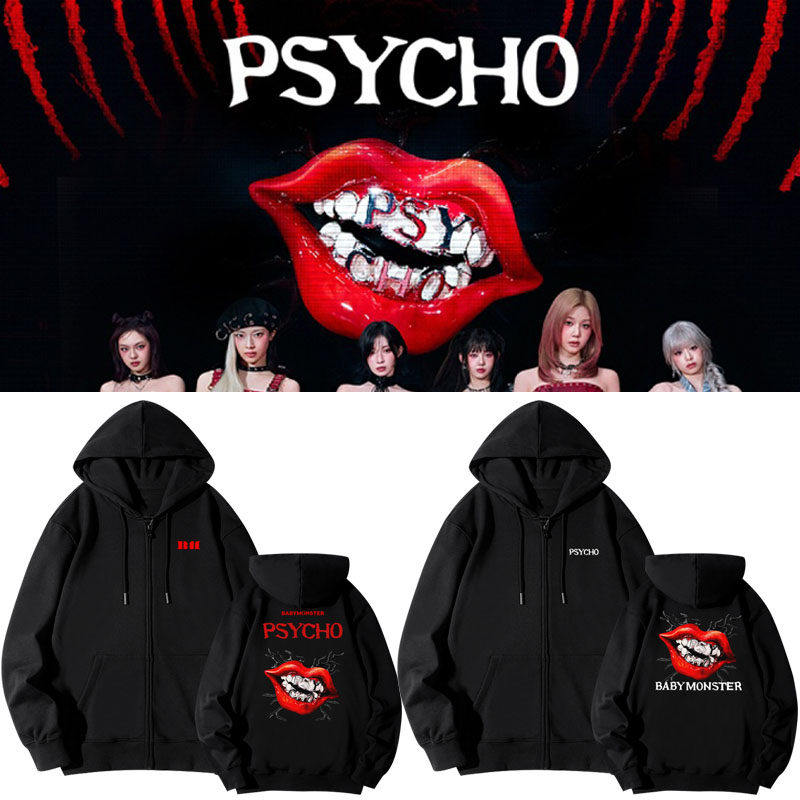 BABYMONSTER宝怪PSYCHO快闪同款春秋加绒连帽开衫卫衣服拉链外套