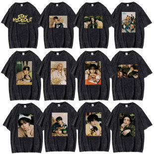 kids男团专辑stay stray hideout复古海报高街T恤 潮流水洗衣 夏季