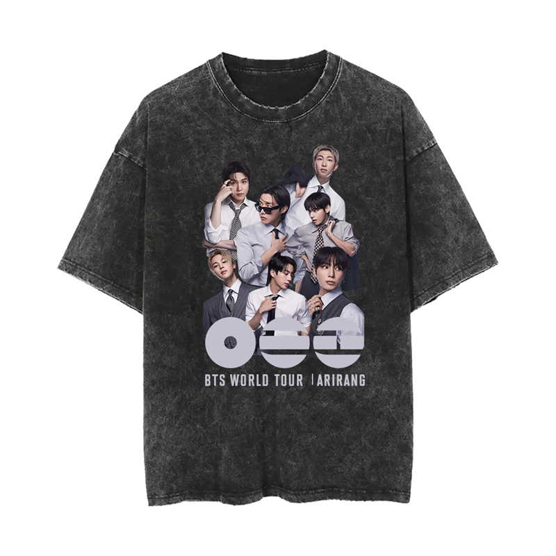 thumbnail for LAOSHU Bts Bts Official Fifth Album Arirang Washed T-Shirt Suga Fan Personal Support Short Sleeve Jk V