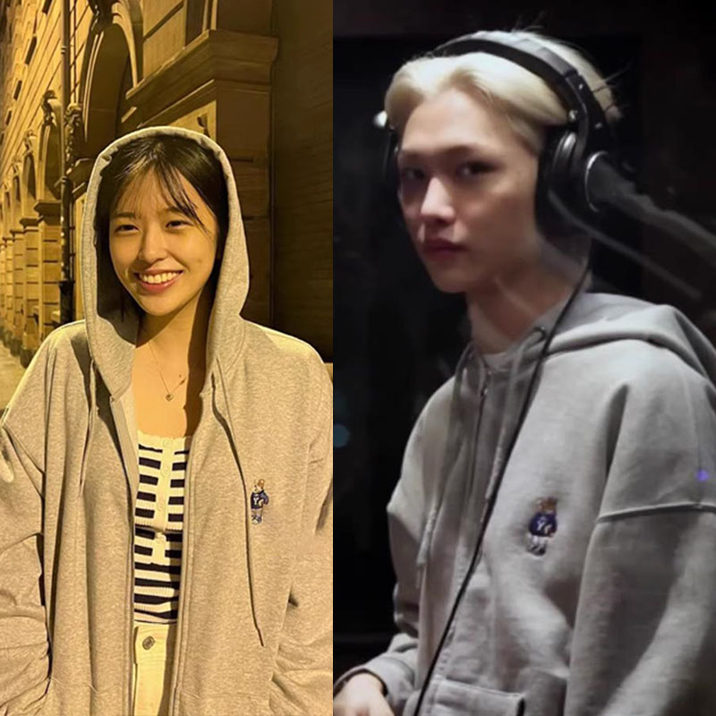 StrayKids李龙馥felix安宥真同款春秋加绒外套宽松印花连帽衫卫衣