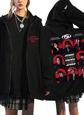 2025跨境独立站ATEEZ专辑周边原宿印花卫衣连帽宽松拉链卫衣
