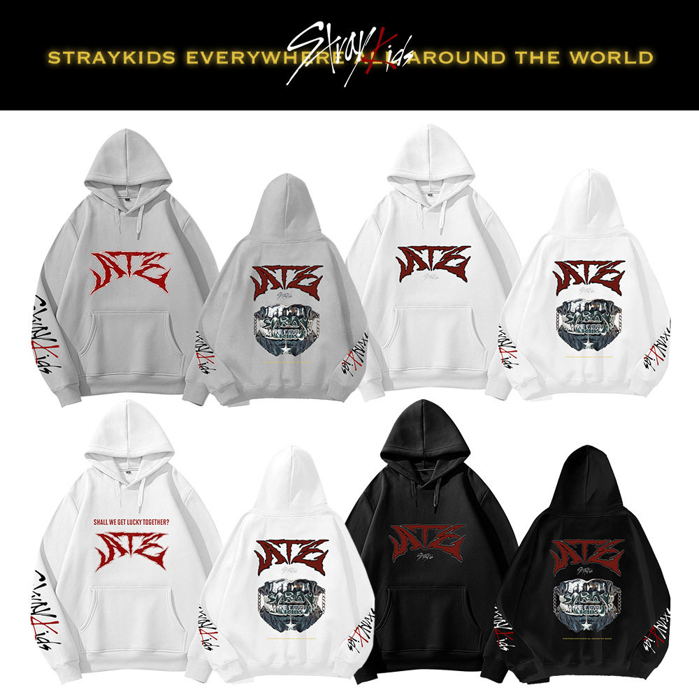 stray kids专辑ATE应援连帽衫 春秋鱼鳞男女卫衣 手臂印花skz外套