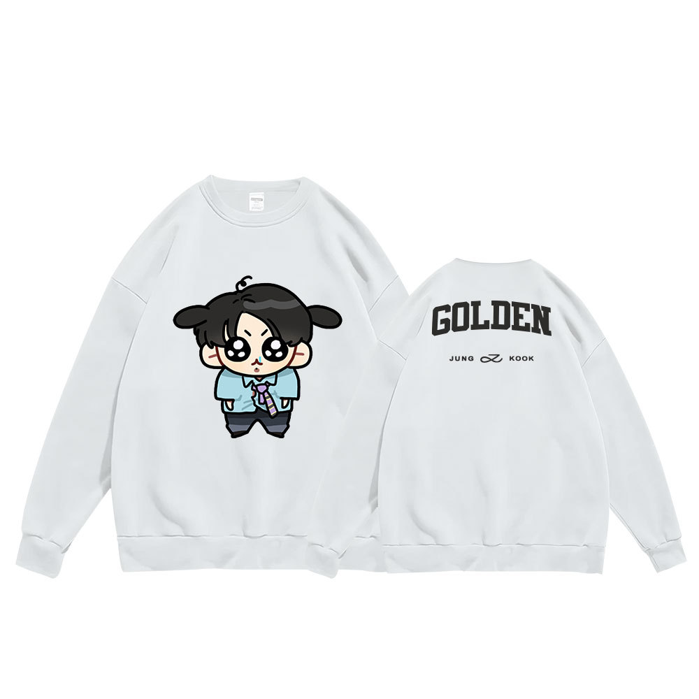 田柾国卡通插画文字GOLDEN套头卫衣jungkook加绒外套长袖男女同款