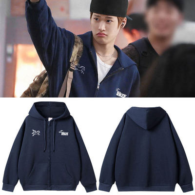 RIIZE李炤熙SOHEE周边同款卫衣服藏青色印花拉链连帽开衫外套男女