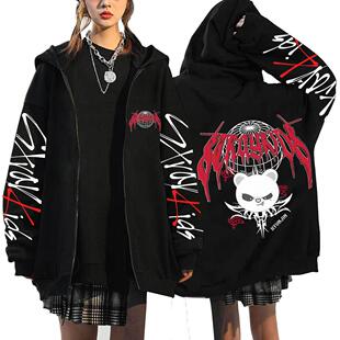 Stray Kids欧洲站演唱会周边原宿印花卫衣连帽宽松拉链卫衣批