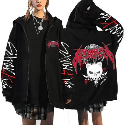 Stray Kids欧洲站演唱会周边原宿印花卫衣连帽宽松拉链卫衣批