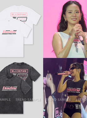 BLACKPINK演唱会周边JENNIE同款水洗t恤复古宽松印花露脐短袖上衣