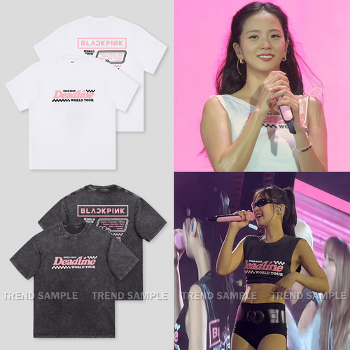 BLACKPINK演唱会周边JENNIE同款水洗t恤复古宽松印花露脐短袖上衣