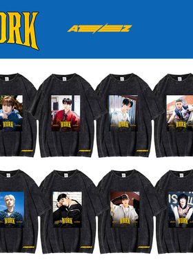 ATEEZ10th mini专辑水洗短袖WORK文字logo海报复古潮流T恤夏t半袖