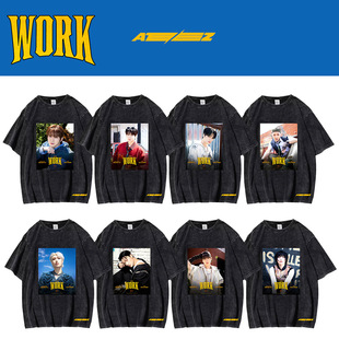 ATEEZ10th mini专辑水洗短袖WORK文字logo海报复古潮流T恤夏t半袖