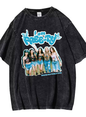 G I-DLE新专辑蓝色海报街舞T恤 潮流水洗T恤 个性欧美短袖 宋雨琦