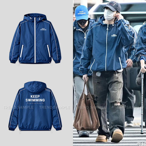 BTS防弹少年团KEEPSWIMMING同款蓝色队服外套男女运动夹克上衣服