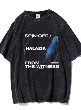 韩国男团ATEEZ个性文字羽毛设计感衣服 夏季应援服水洗衣 潮流T恤