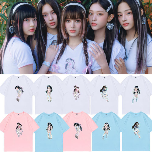 NewJeans专辑GetUp同款短袖T恤宽松漫画印花纯棉夏应援打歌衣服