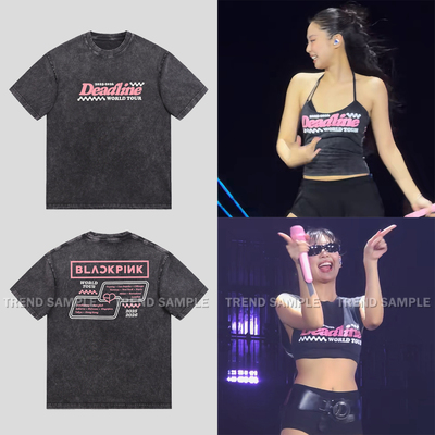 BLACKPINK周边DEADLINE演唱会同款做旧t恤复古宽松印花短袖上衣