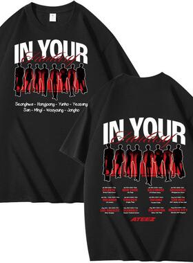 2025跨境外贸ATEEZ专辑周边组合周边印花夏季短袖T恤纯棉宽松